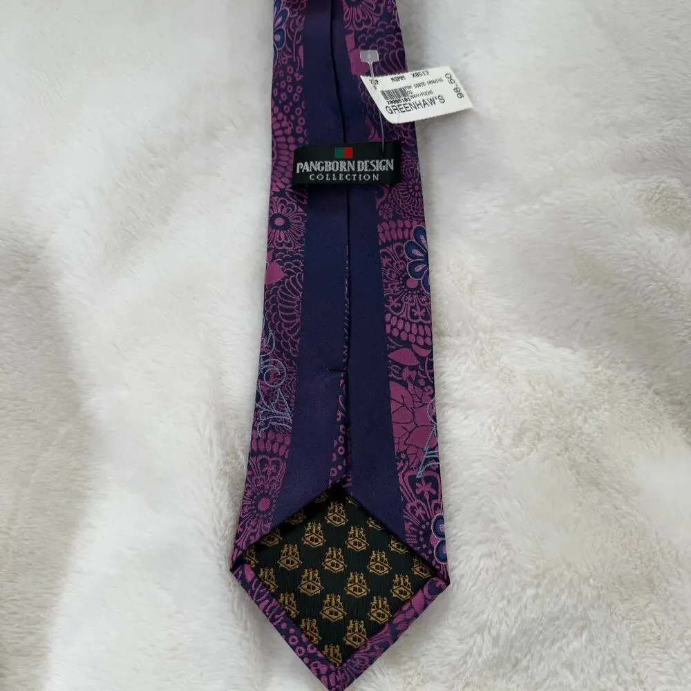Pangborn Design Collection New Men's Floral 100%Silk Navy Fuchsia Neck Tie